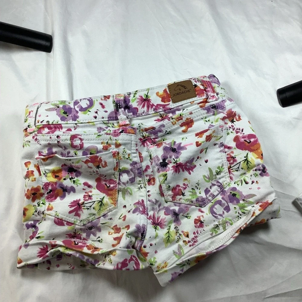 Jordache Girls Floral Denim Cuffed‎ Shorts White Multi Color